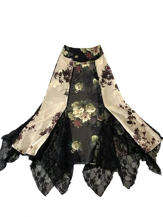 Dolls Kill Widow Maxi Skirt XXS Black Floral Lace Boho Whimsigoth Fairy Grunge - Picture 2 of 8